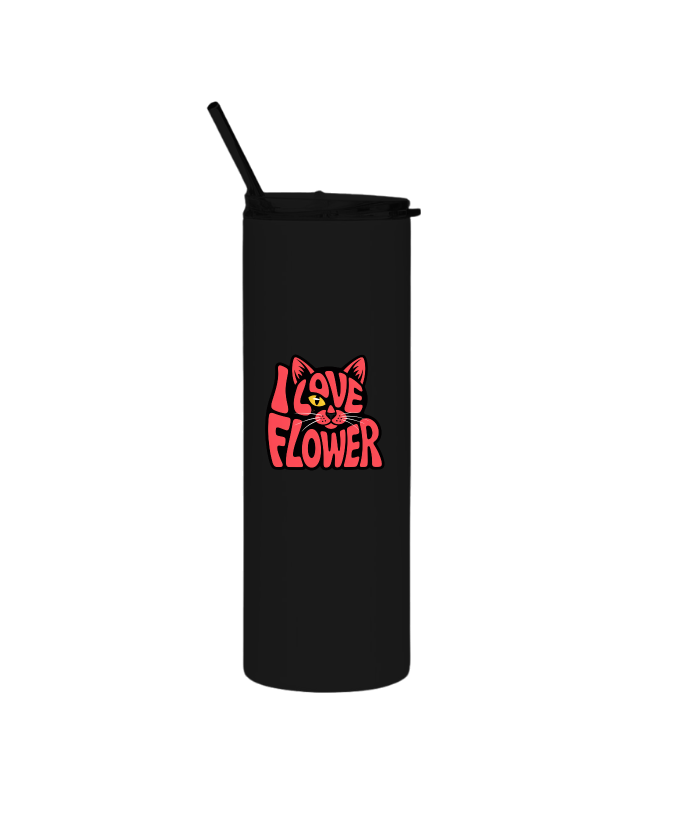 I Love Flower Cat Face Typography Graphic Design Thermos - Image 3