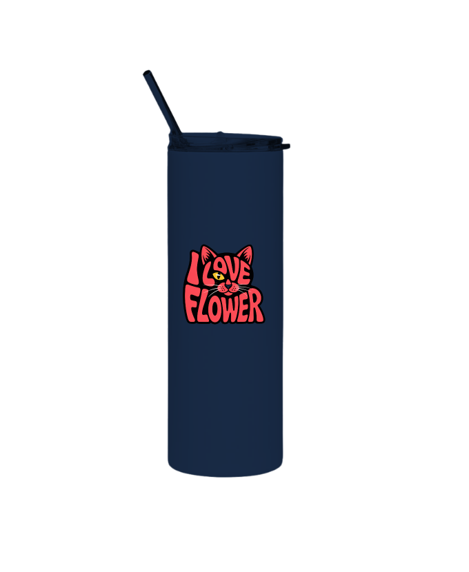 I Love Flower Cat Face Typography Graphic Design Thermos - Image 4