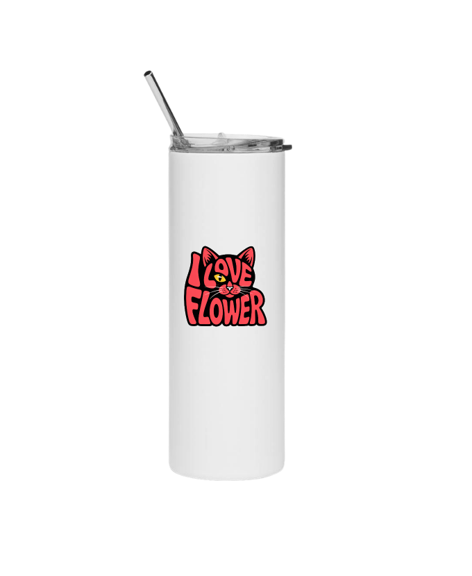 I Love Flower Cat Face Typography Graphic Design Thermos